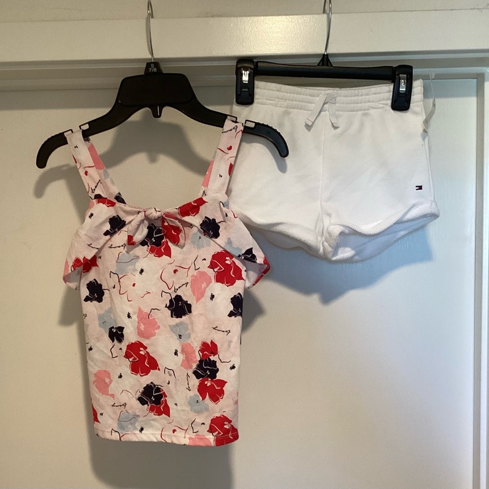 Tommy Hilfiger Floral Tank & White Shorts Set - Red, Pink, Navy